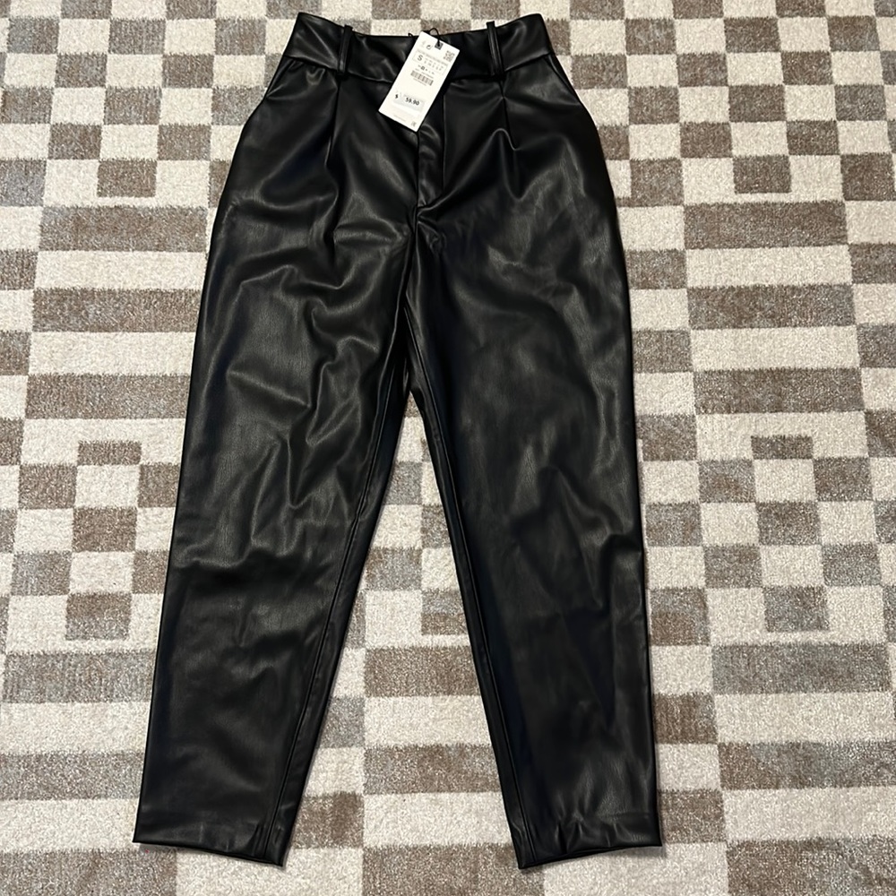 Zara black leather high waist ntw